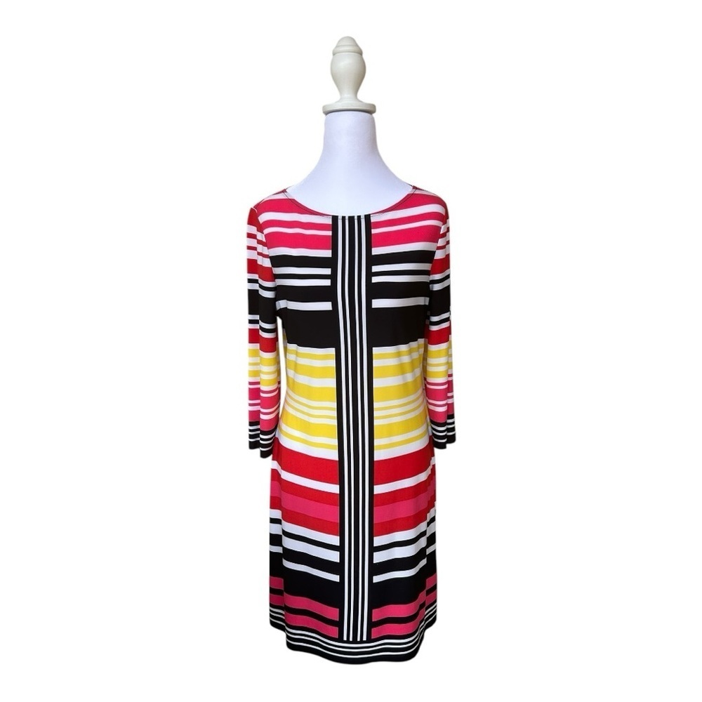 London Times Shift Dress Womens Size 8 3/4 Sleeve Color Block Vibrant Bold